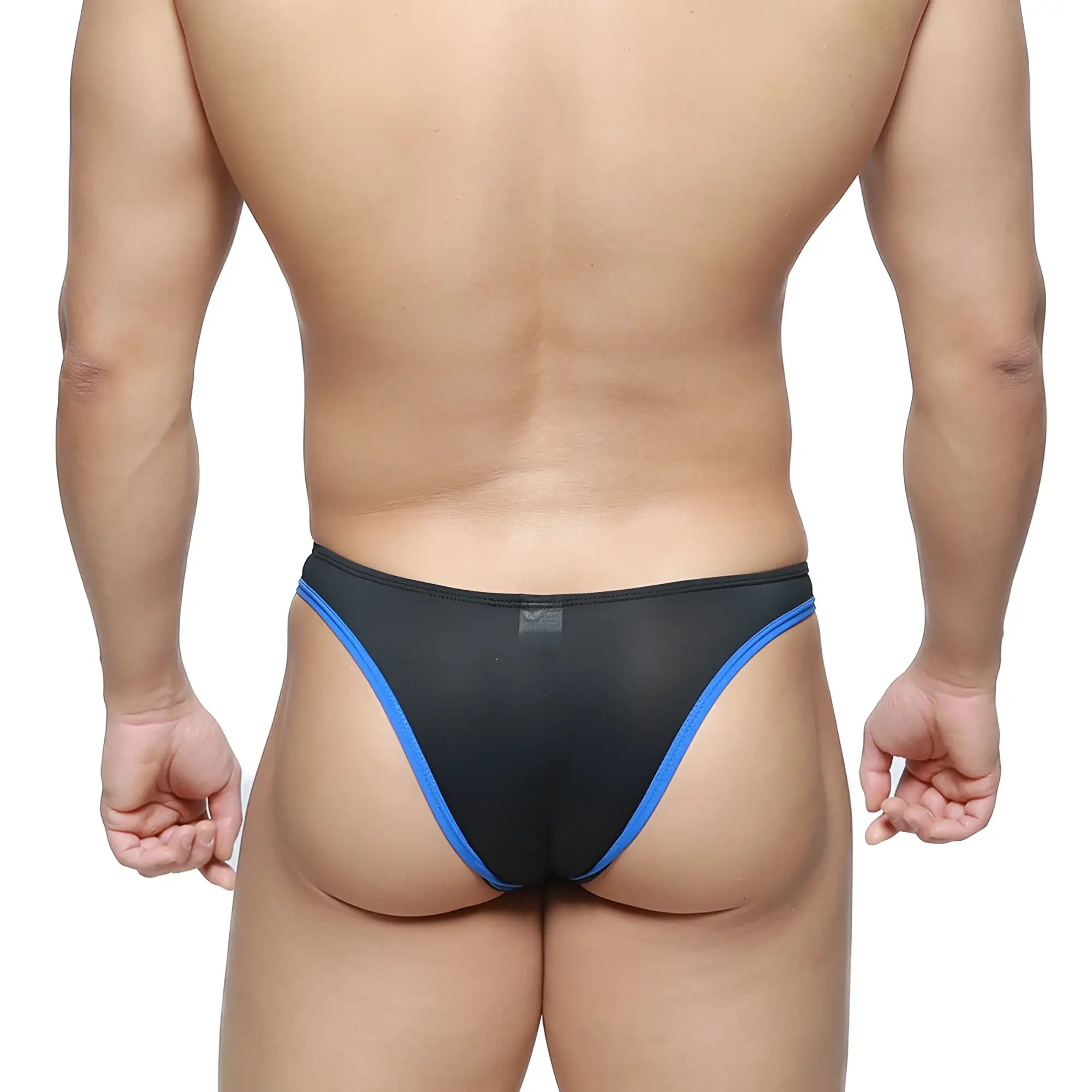 Black mesh briefs with bold blue trim from MetroMaleWear top bikini black 6114-20 for comfortable daily wear