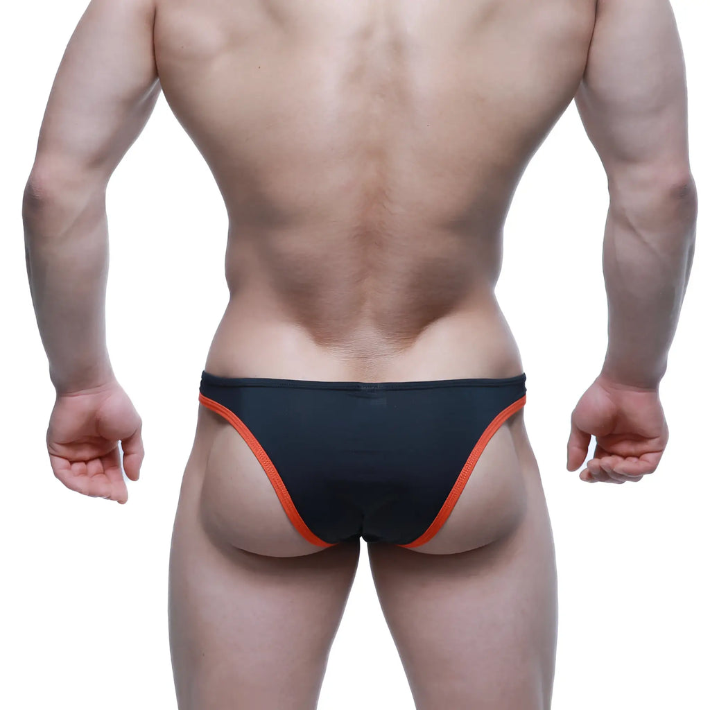 Black swim trunks metroMalewear top bikini coral 6114-21 with vibrant orange trim on sides and waistband