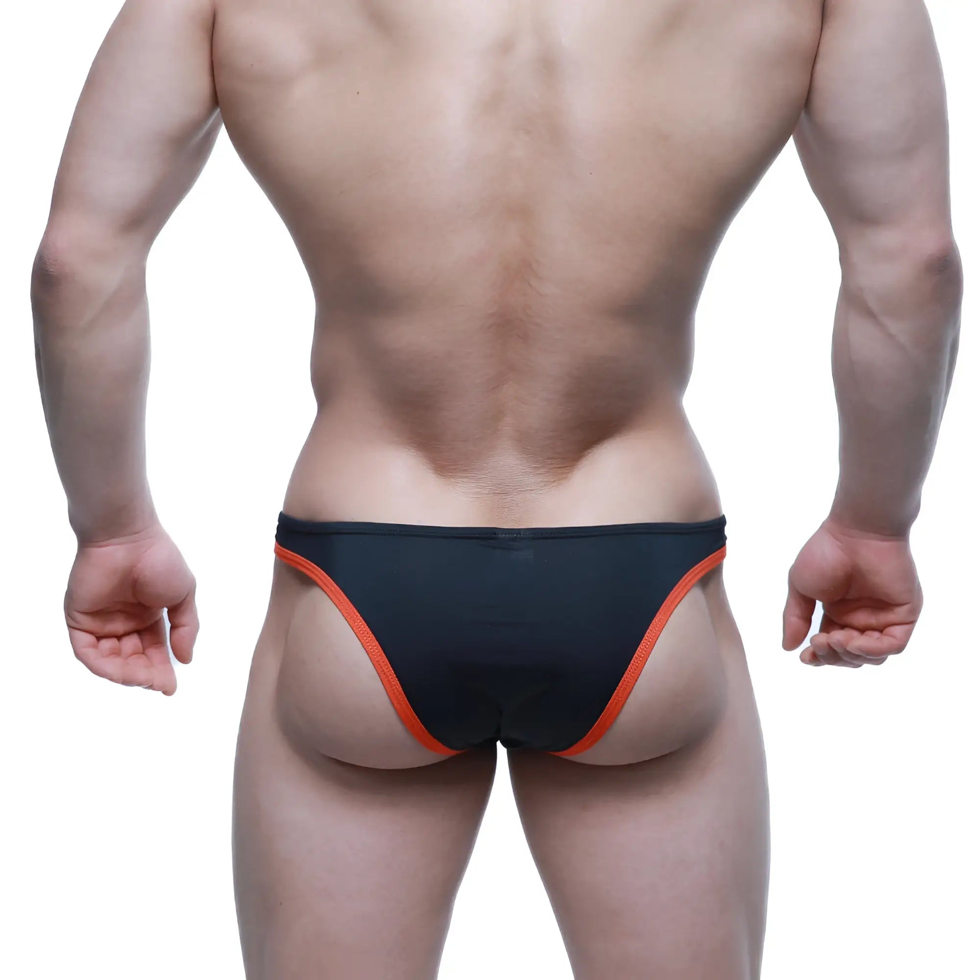 Black swim trunks metroMalewear top bikini coral 6114-21 with vibrant orange trim on sides and waistband