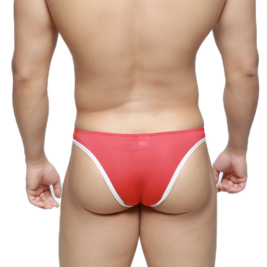 MetroMaleWear top bikini red 6114-12 red and white thong with a sleek form-fitting design showing the back side
