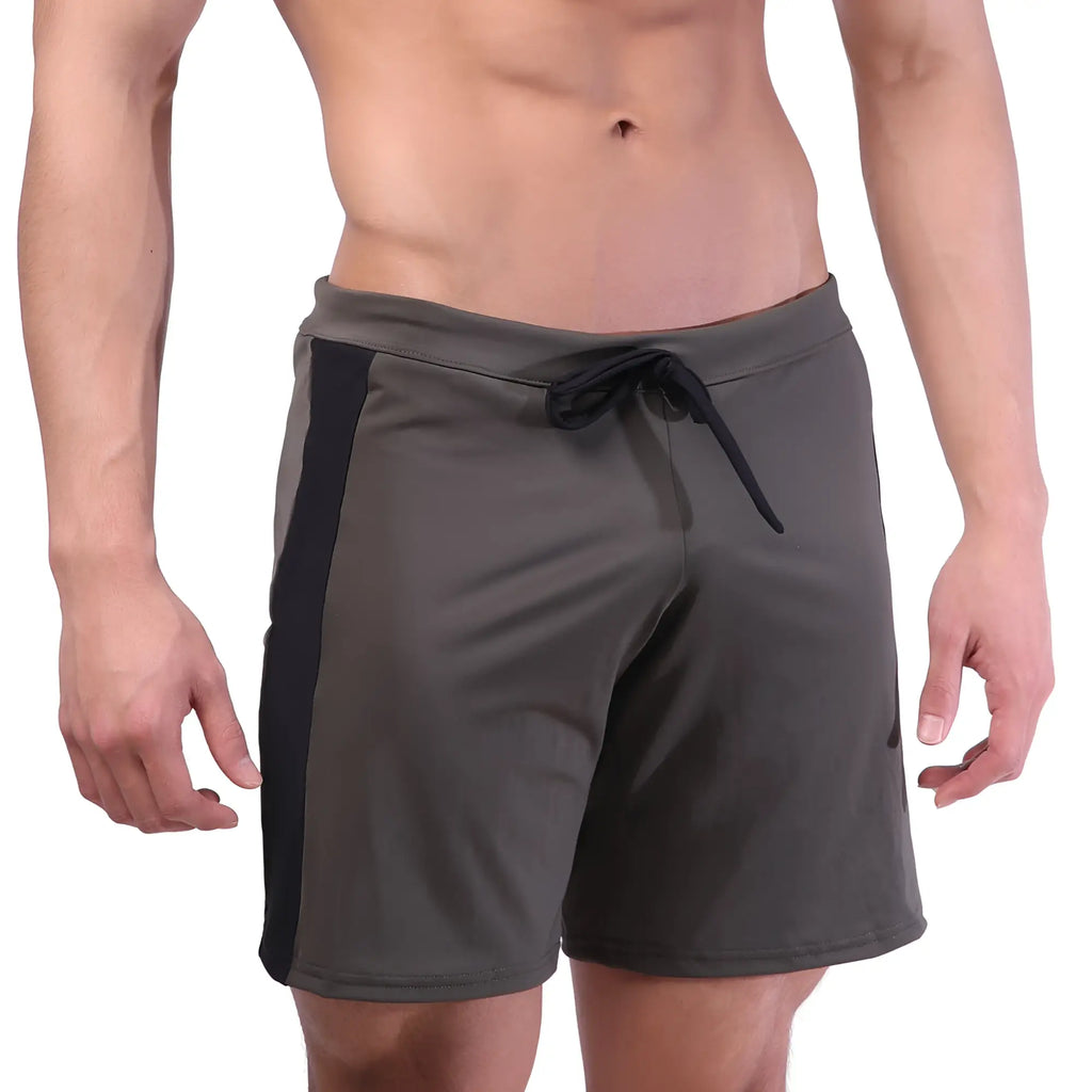Dark gray metroMalewear trainer shorts with black side panels and drawstring waistband for athletic use