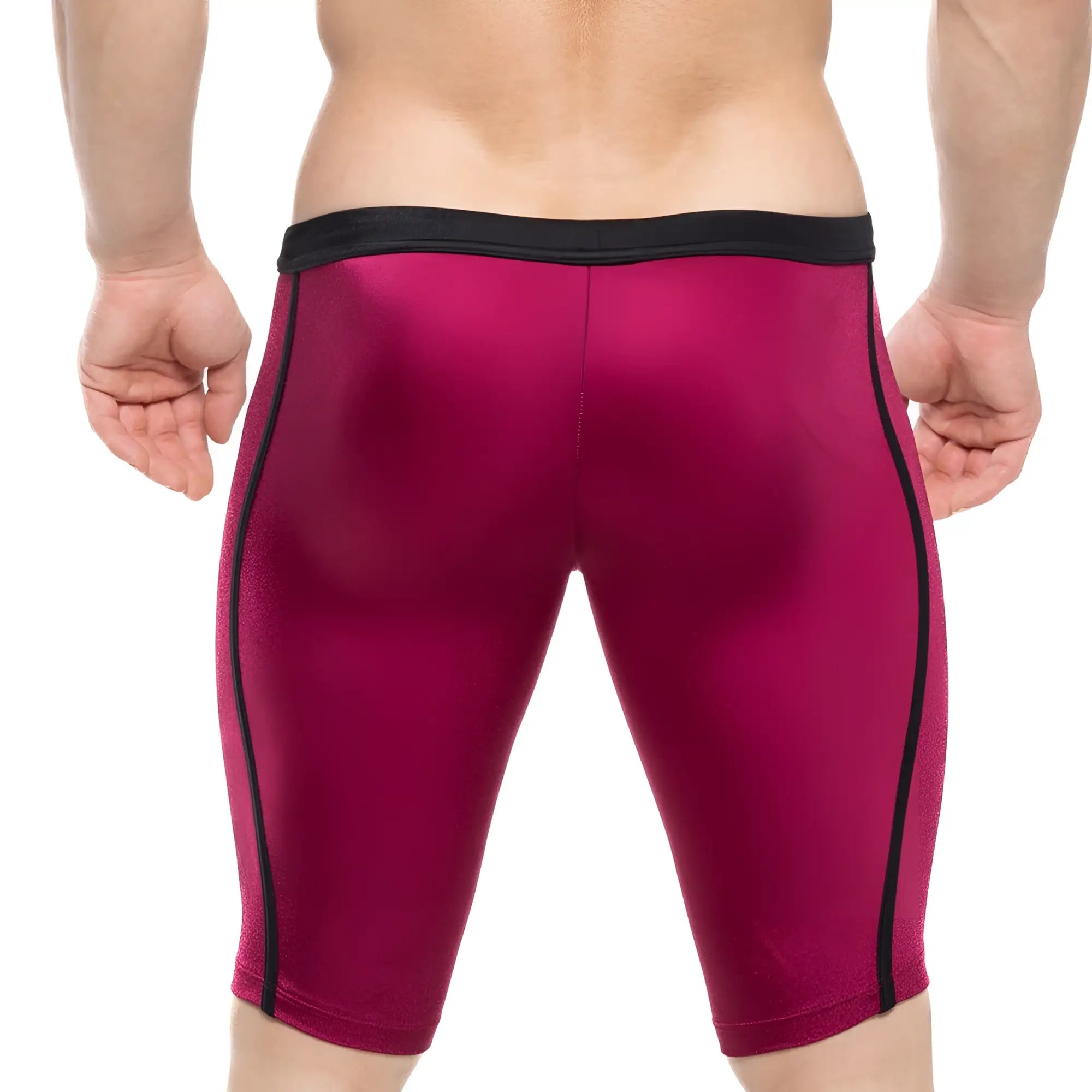 MetroMaleWear University biker burgundy 4020-29 fuchsia athletic shorts with black side stripes and matching waistband