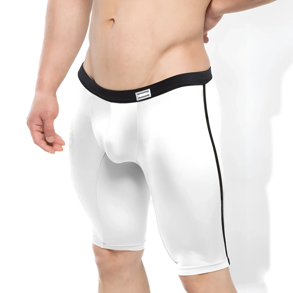 White men’s athletic briefs metroMalewear university biker white with black elastic waistband and side seam trim