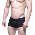 Black mens briefs with textured waistband featuring mev logo metroMalewear Uphole short boxer black 3030-20