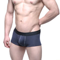 Dark blue mens briefs with black elastic waistband featuring new logo from metromalewear uphole short boxer charcoal 3030-11