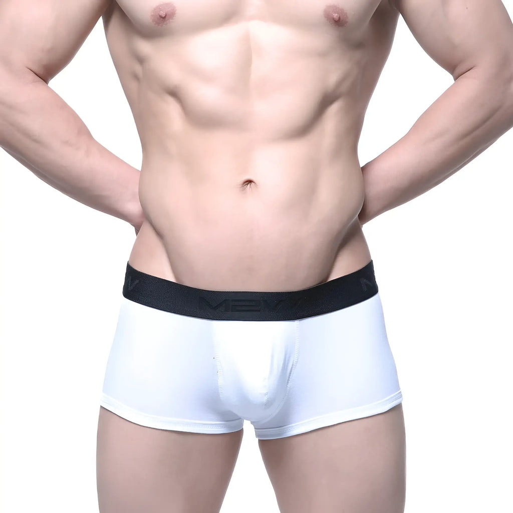 White mens briefs with black elastic waistband featuring mexx logo from metromalewear uphole short boxer 3030-00