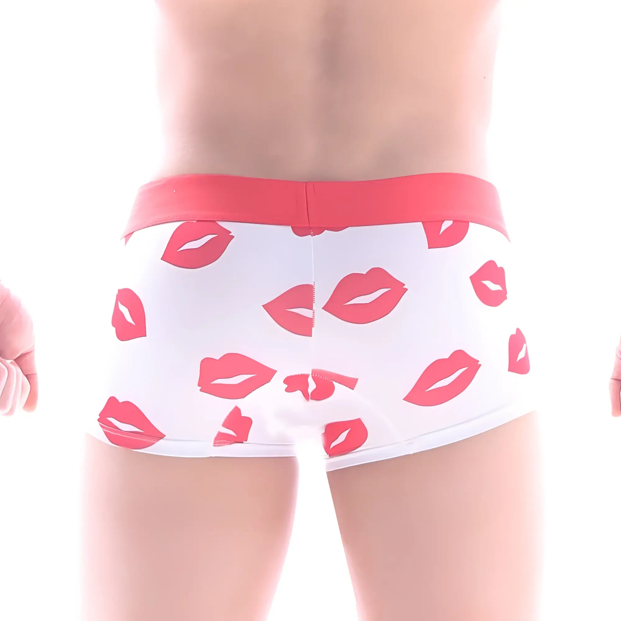 White briefs with pink lipstick prints and coral waistband from metromalewear valentine short boxer white 7 2022 37