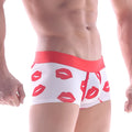 White briefs with red lipstick print and solid red waistband metro malewear valentine short boxer white 7 inch