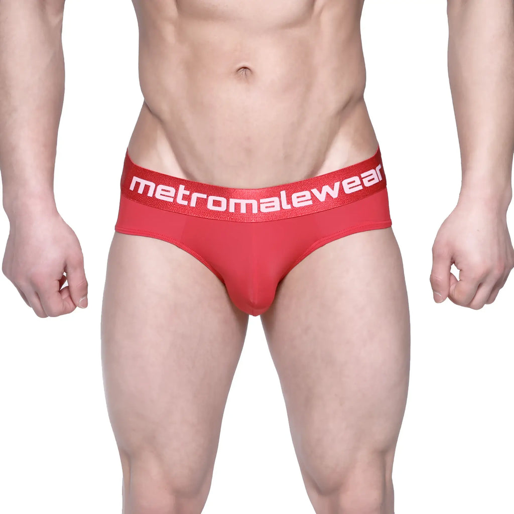 Red metromalewear vasco hip brief crimson with white logo band designed for comfortable daily wear