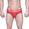 Red metromalewear vasco hip brief crimson with white logo band designed for comfortable daily wear
