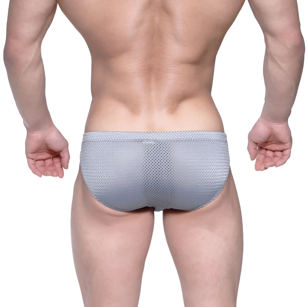 Gray mesh briefs with a subtle textured pattern from metromalewear vasco hip brief 5103-42 collection