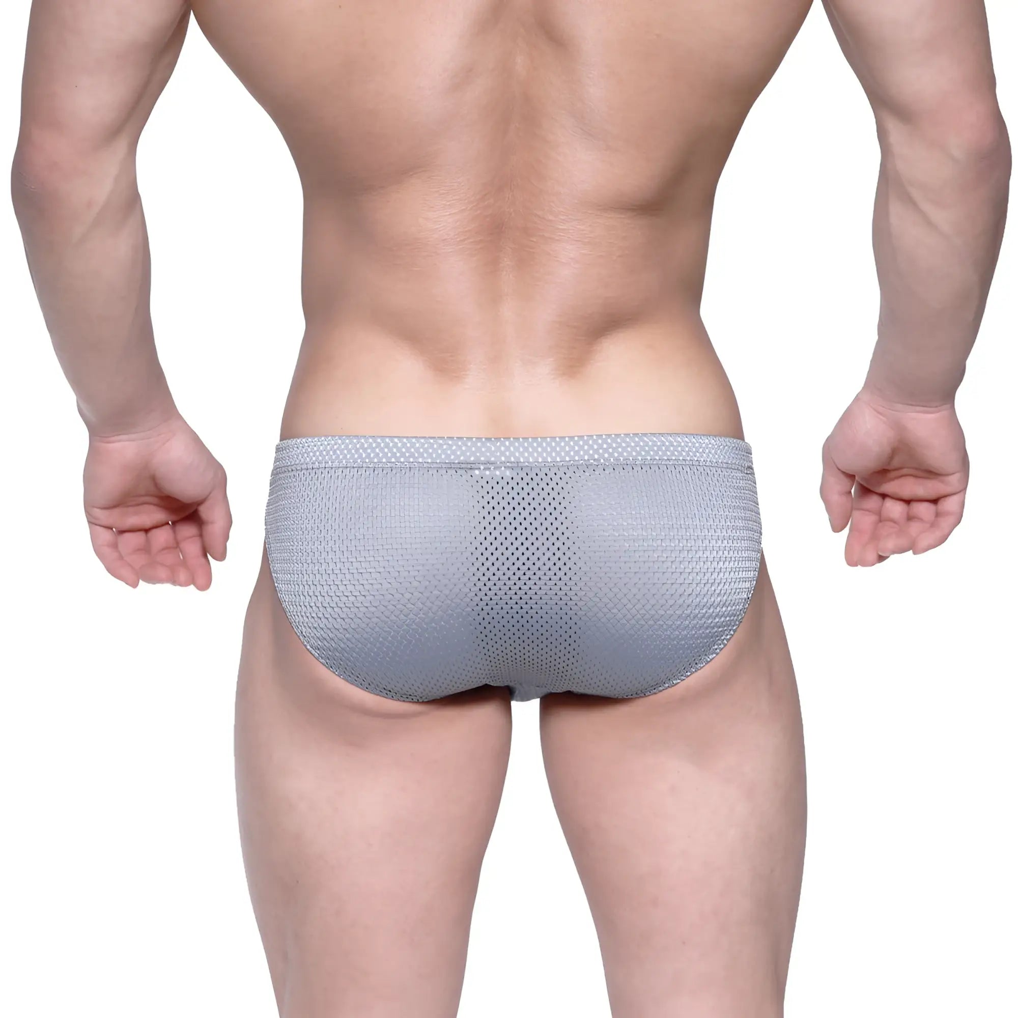 Gray mesh briefs with a subtle textured pattern from metromalewear vasco hip brief 5103-42 collection