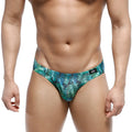 MetroMaleWear Vasco hip brief with teal and green tropical leaf pattern and black brand tag in breathable fabric