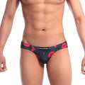MetroMaleWear Vasco hip brief in black featuring bold red lipstick print and branded label for stylish comfort