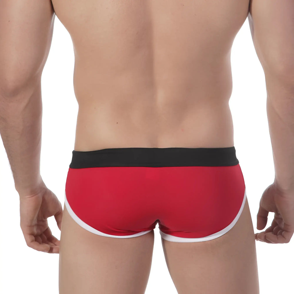 MetroMalewear victory swim brief 4916-79 red briefs with black waistband and white trim for swimming use