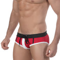 MetroMalewear victory swim brief 4916-79 red and white with black waistband and matching drawstring for swimming