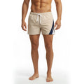 Beige swim trunks metroMalewear Viena short 4715-04 with navy and white diagonal stripe elastic waistband and drawstrings