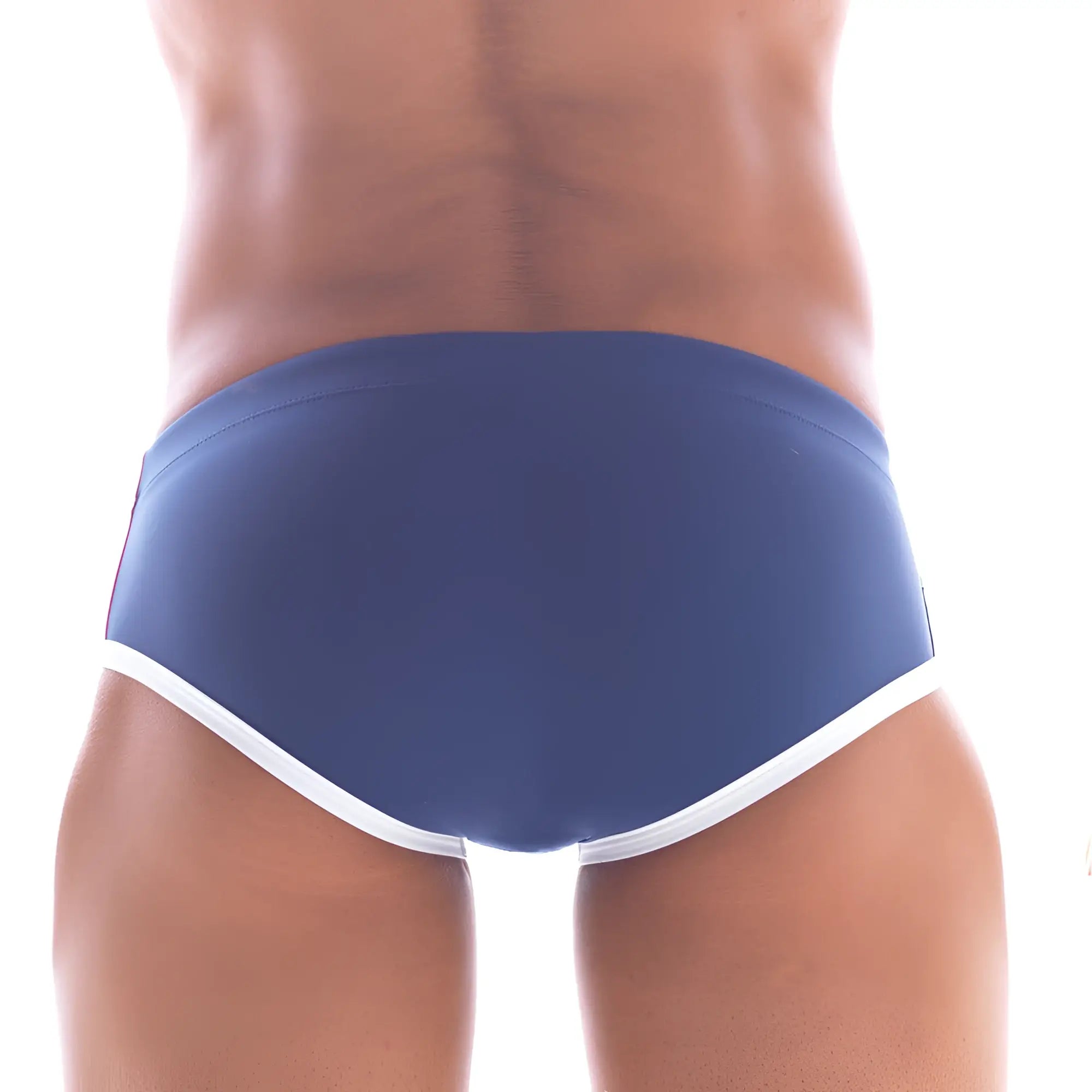 Navy blue metro male wear wave swim briefs with white trim designed for comfortable swimming and water activities