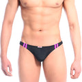 Black men’s briefs metro male wear xtreme bikini pink 6005-01 with vibrant purple striped waistband and red white tag