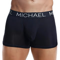 Black Michael Kors MLG001 boxer trunk briefs with a white logo waistband designed for comfortable daily wear