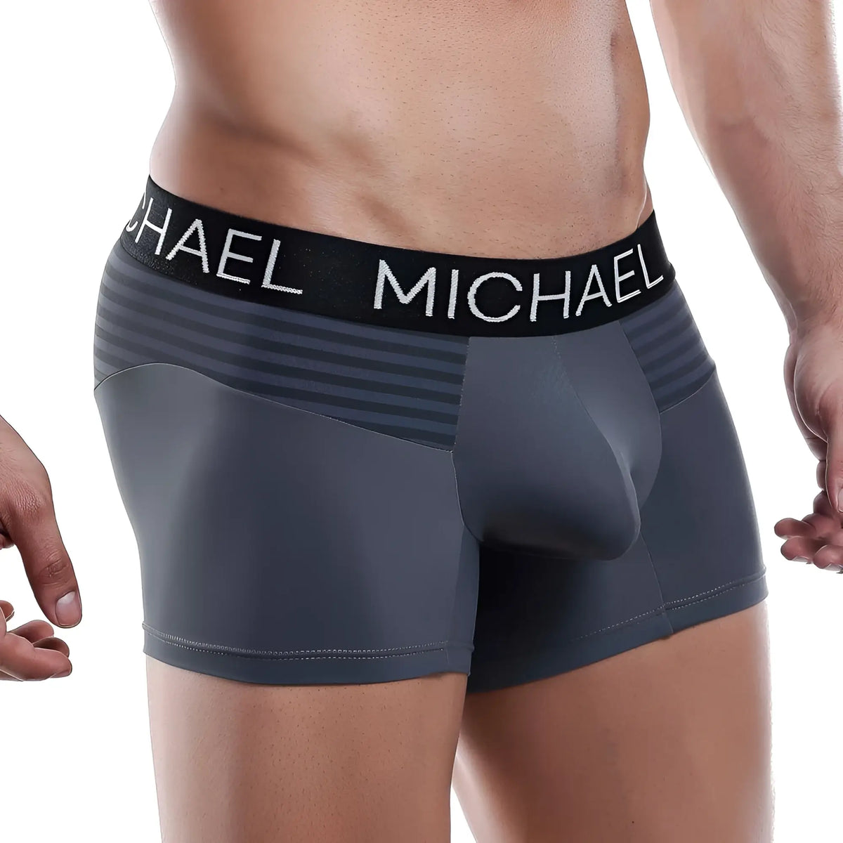 Dark gray michael michael kors boxer trunk with black waistband and white lettering for comfortable daily wear