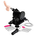 Black mechanical adult toy with pink vibrating attachments and realistic silicone phallus head mixjoy cannon sex machine