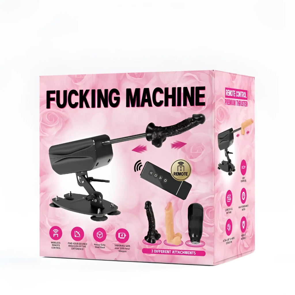 Black wireless remote controlled premium thrusting machine mixjoy deluxe sex machine with three attachments