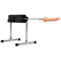 Black and silver metal stand with peach silicone dildo attachment of MixJoy premium remote control thrusting sex machine