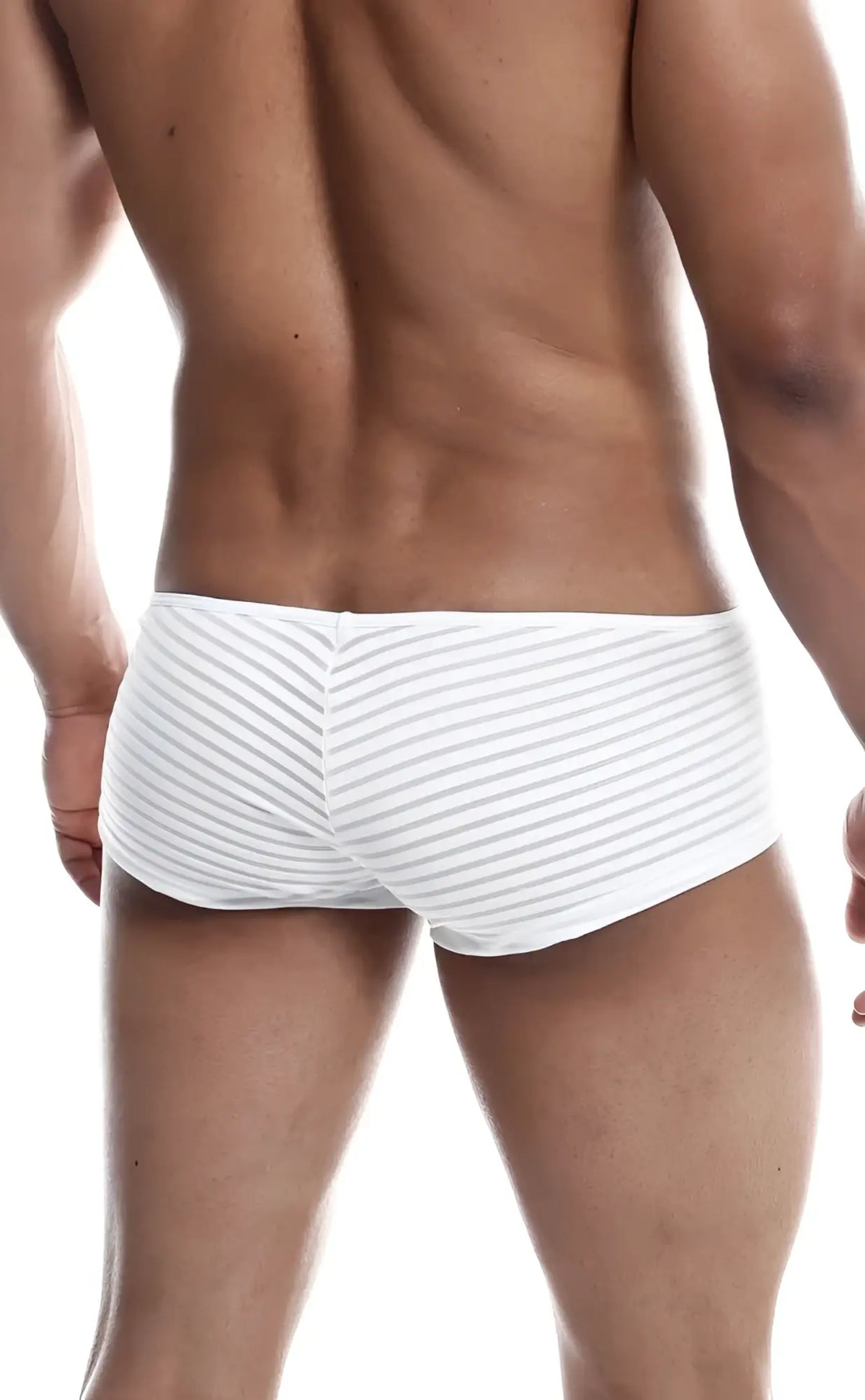 Mob boyshort white briefs with fine gray horizontal stripes soft breathable cotton blend underwear