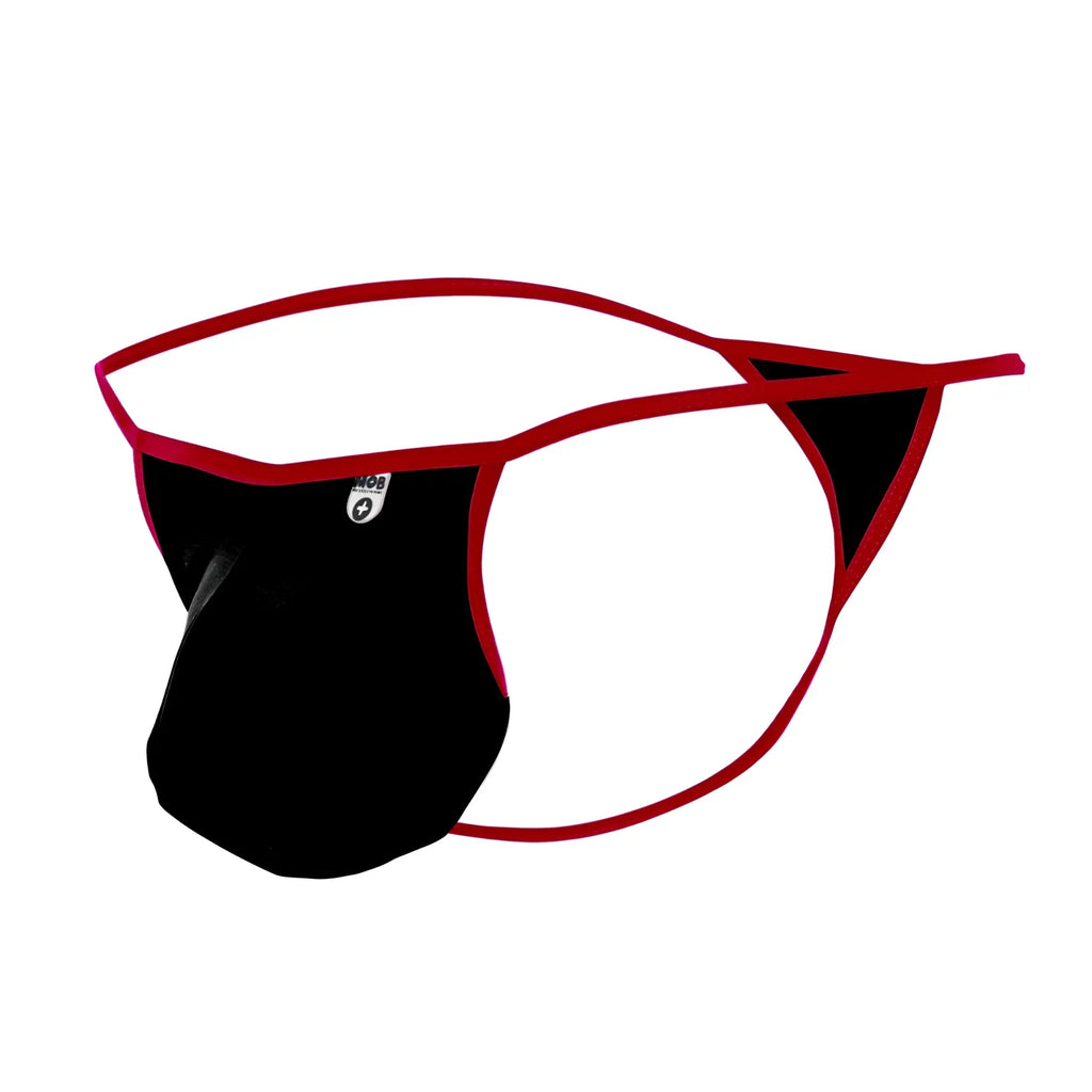 Black and red MOB Magic Pouch thong with sleek minimalist design showing front side for comfortable wear