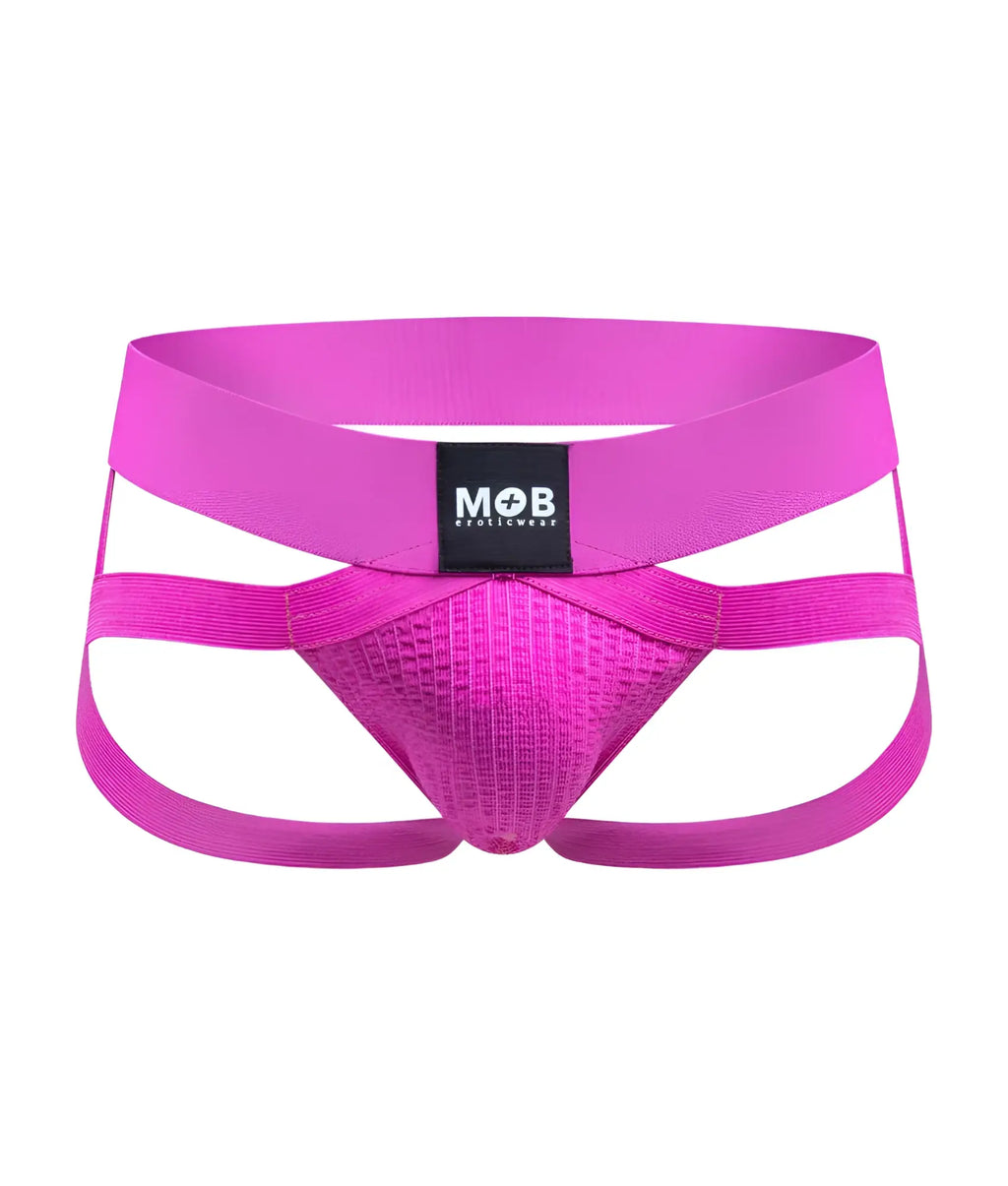 Menâ€™s x jockstrap vibrant fuchsia pink athletic briefs with textured front panel and wide elastic supportive straps