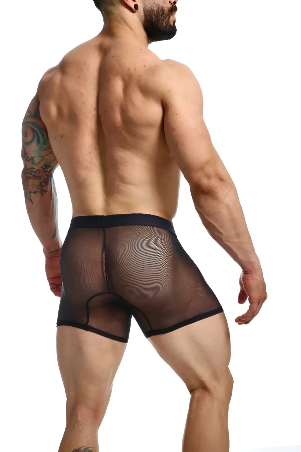 Black mesh boxer briefs with subtle wave pattern and reinforced waistband from mob mesh boxer collection