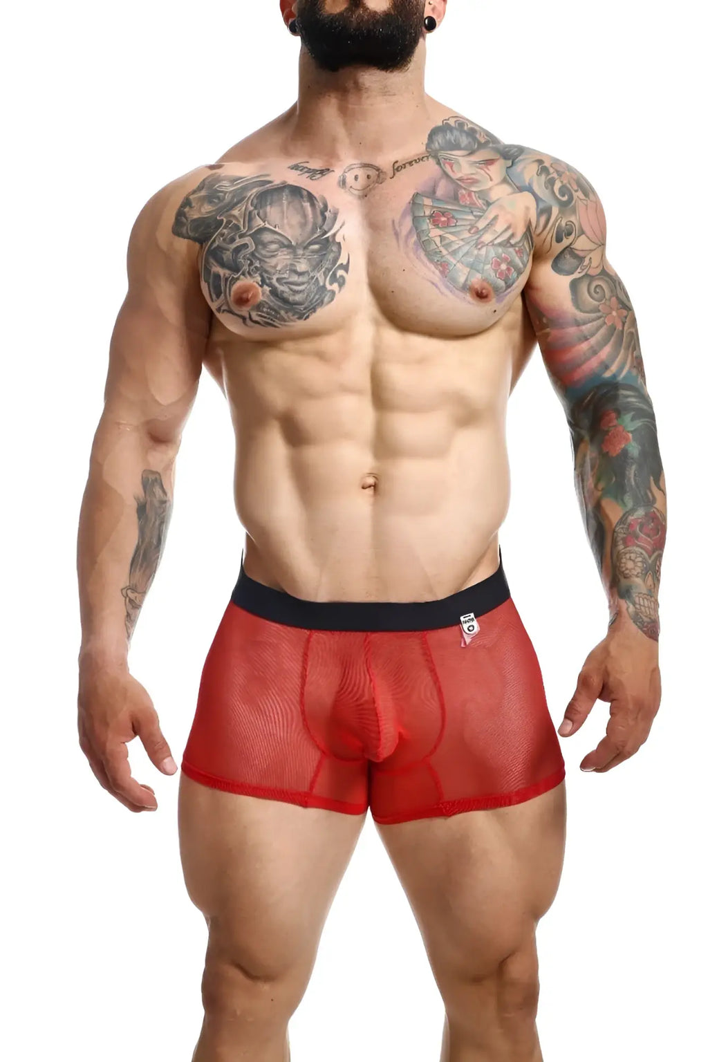 MOB mesh boxer red mesh boxer briefs with black waistband breathable and lightweight underwear for men