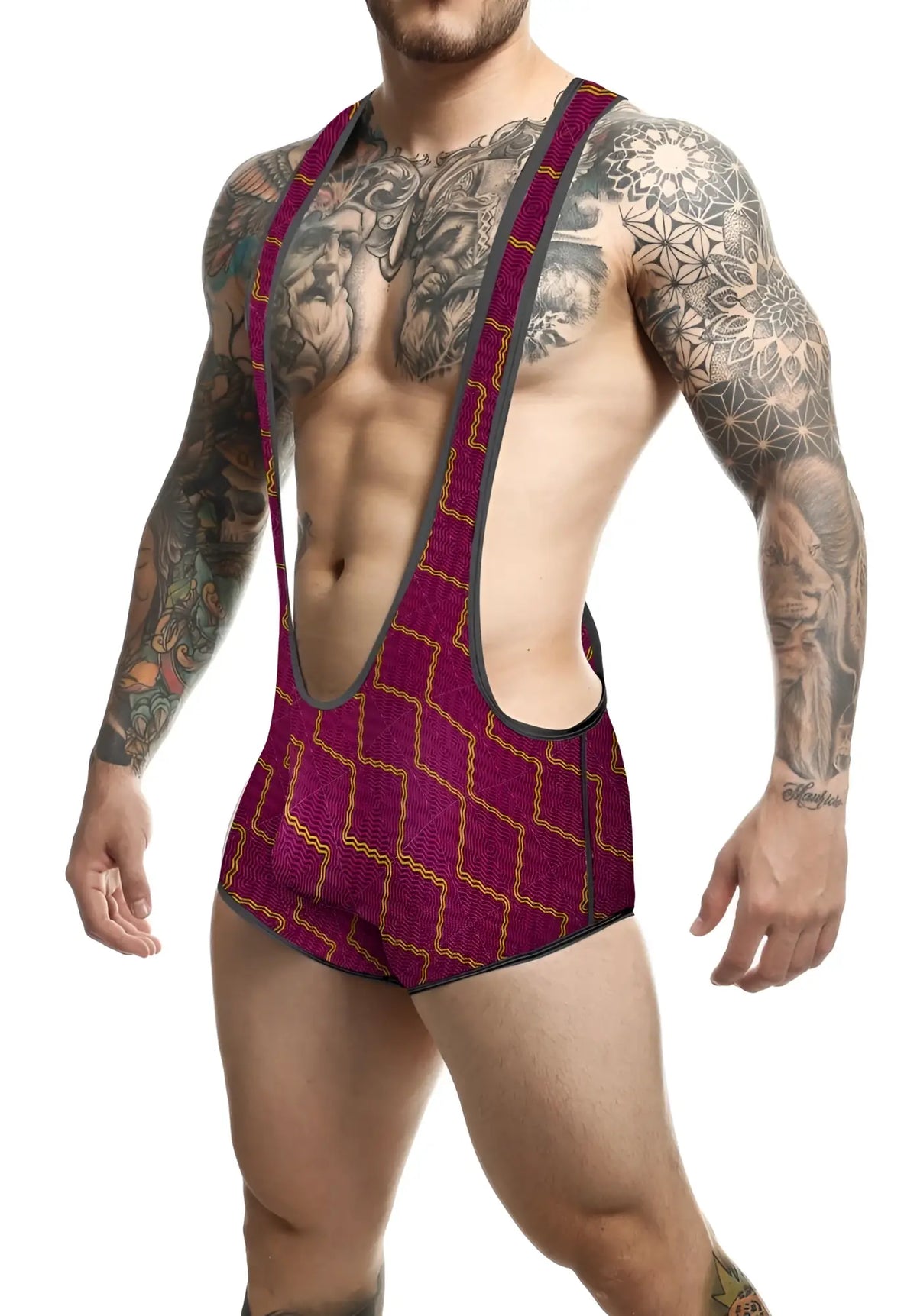 MOB singlet maroon and gold wrestling singlet with geometric lattice pattern for competitive wrestling use