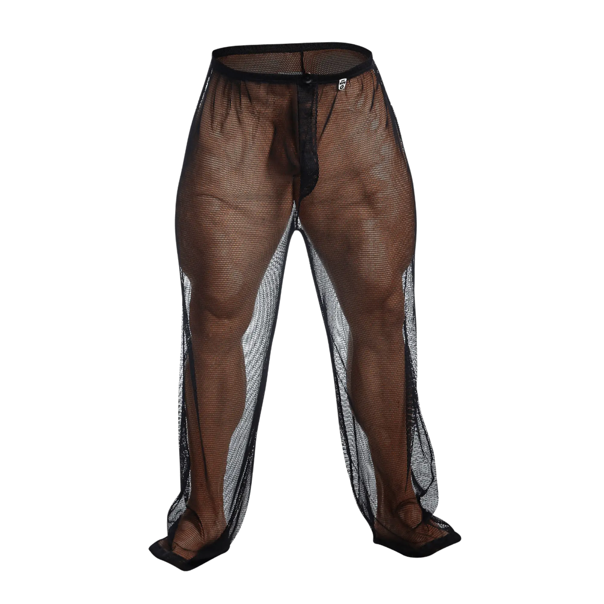 Mob fishnet pants brown mesh with black elastic waistband and silver reflective side panels