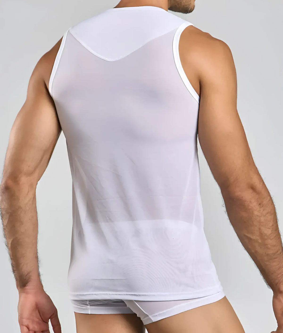 Mob lace tank top white sheer mesh with white trim and subtle embossed pattern for stylish layering