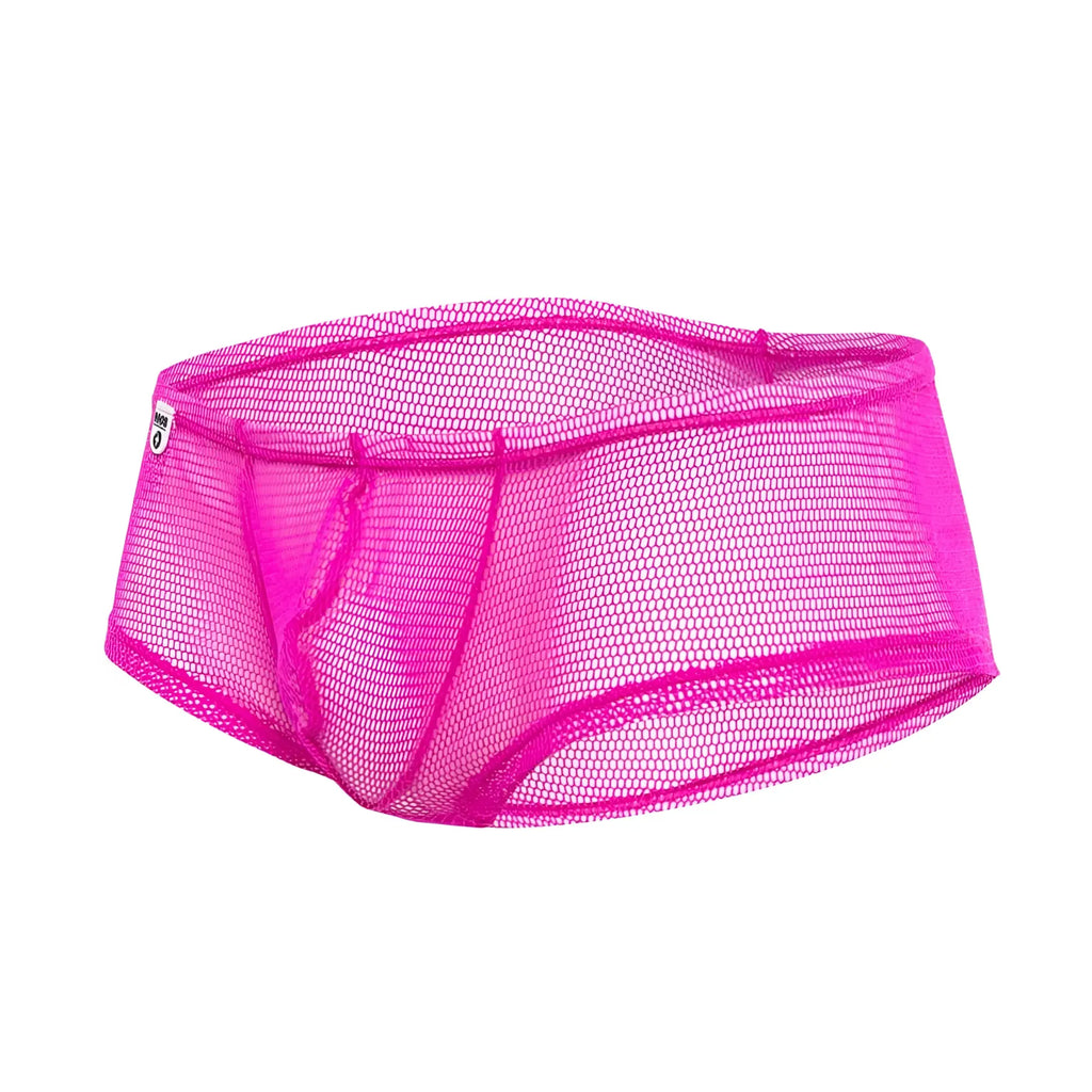 Bright pink mesh mob menâ€™s fishnet boxer short briefs with a snug form-fitting design
