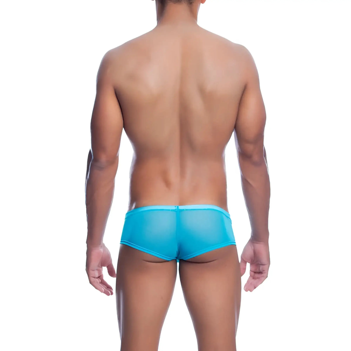 Mob menâ€™s sexy sheer hip brief in bright turquoise featuring lightweight sheer fabric and a comfortable hip fit
