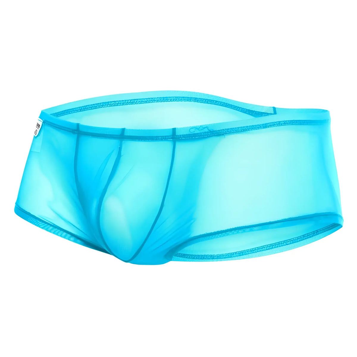 MOB menâ€™s sexy sheer hip brief in bright turquoise mesh with a sleek form-fitting design