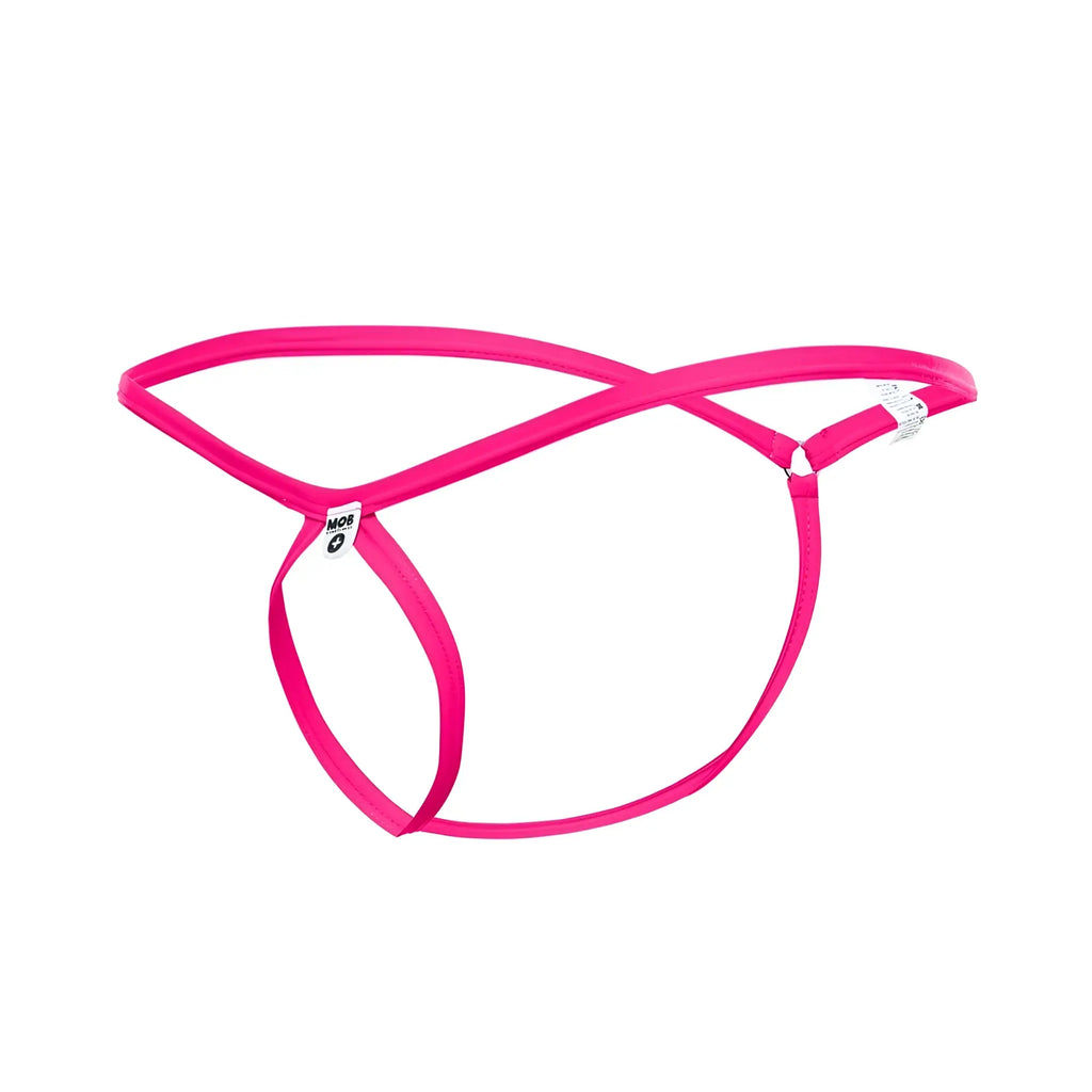 Bright pink sleek minimalist thong with modern design from MOB men featuring tear drop string style