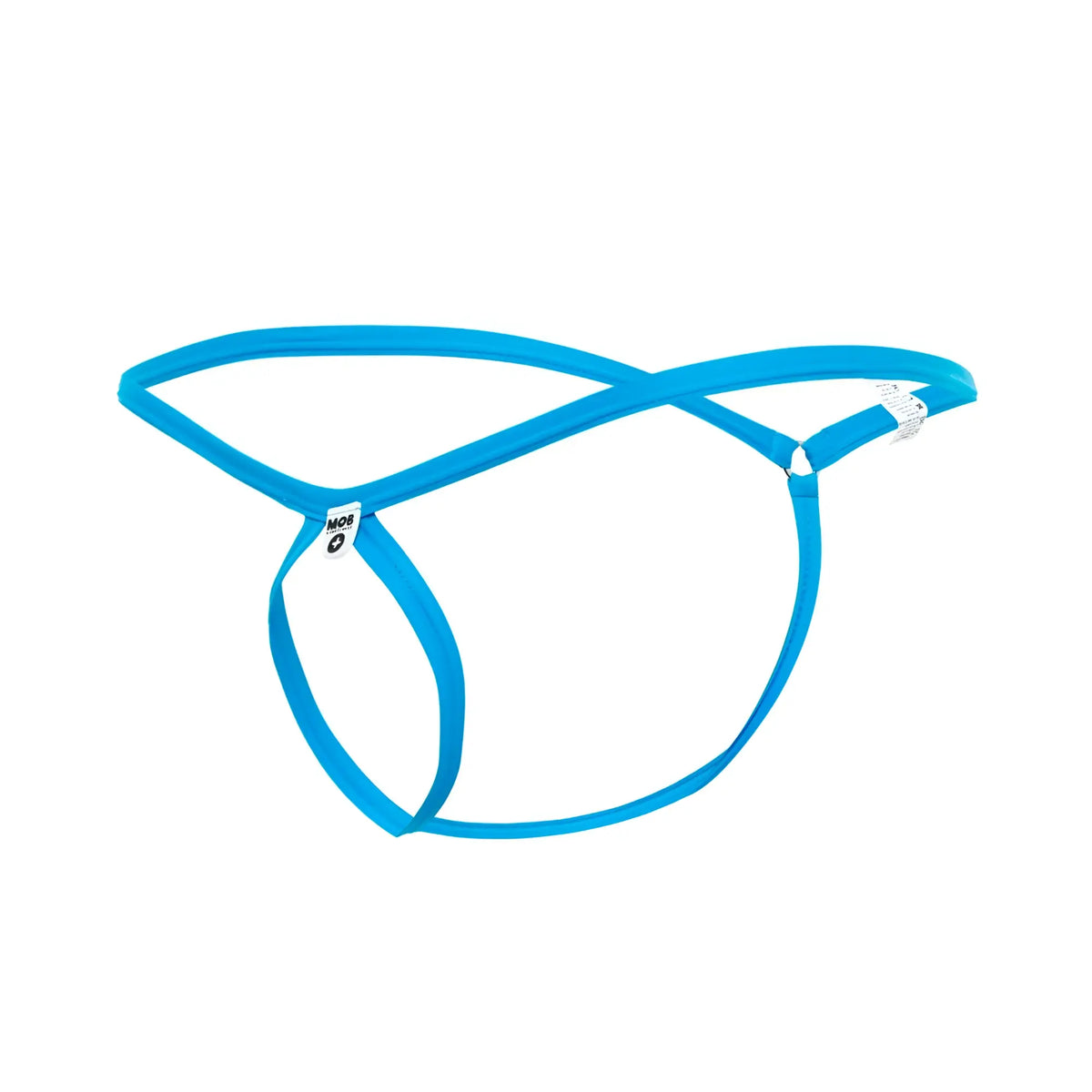 Bright blue sleek minimalist thong with modern design by MOB menâ€™s tear drop string thong MBL24 front view