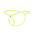 Bright neon green stretchy fabric MOB menâ€™s tear drop string thong with minimalist design and small brand tags