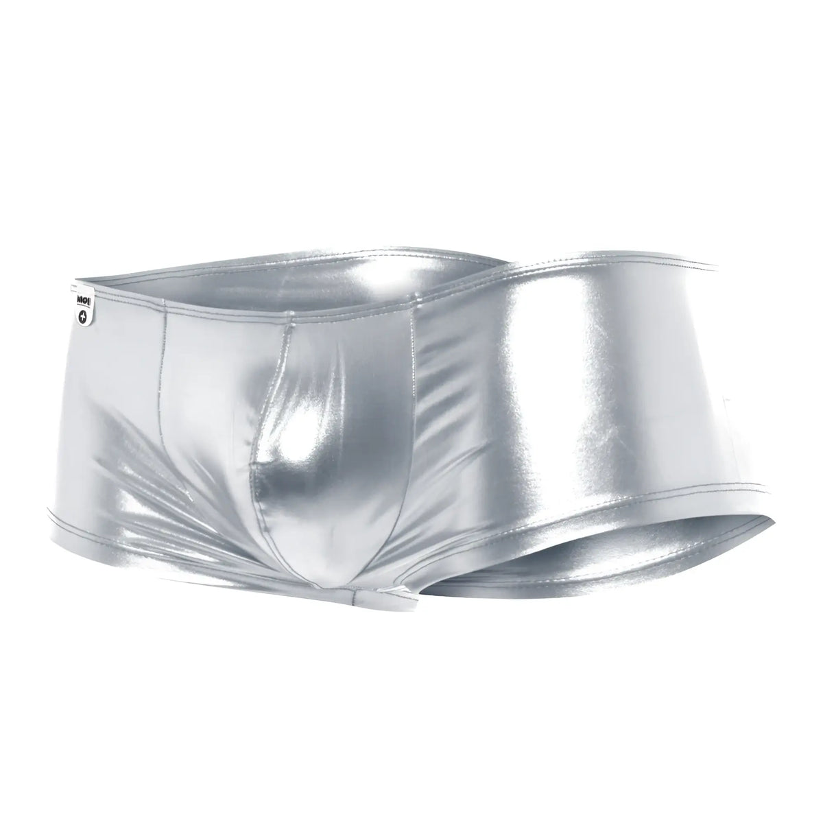 Shiny silver metallic boxer briefs with sleek form-fitting design in mob mirror boxer style