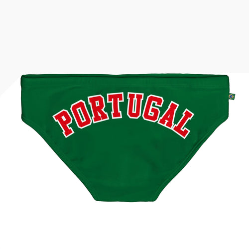 Green briefs with large Portugal lettering across the back.