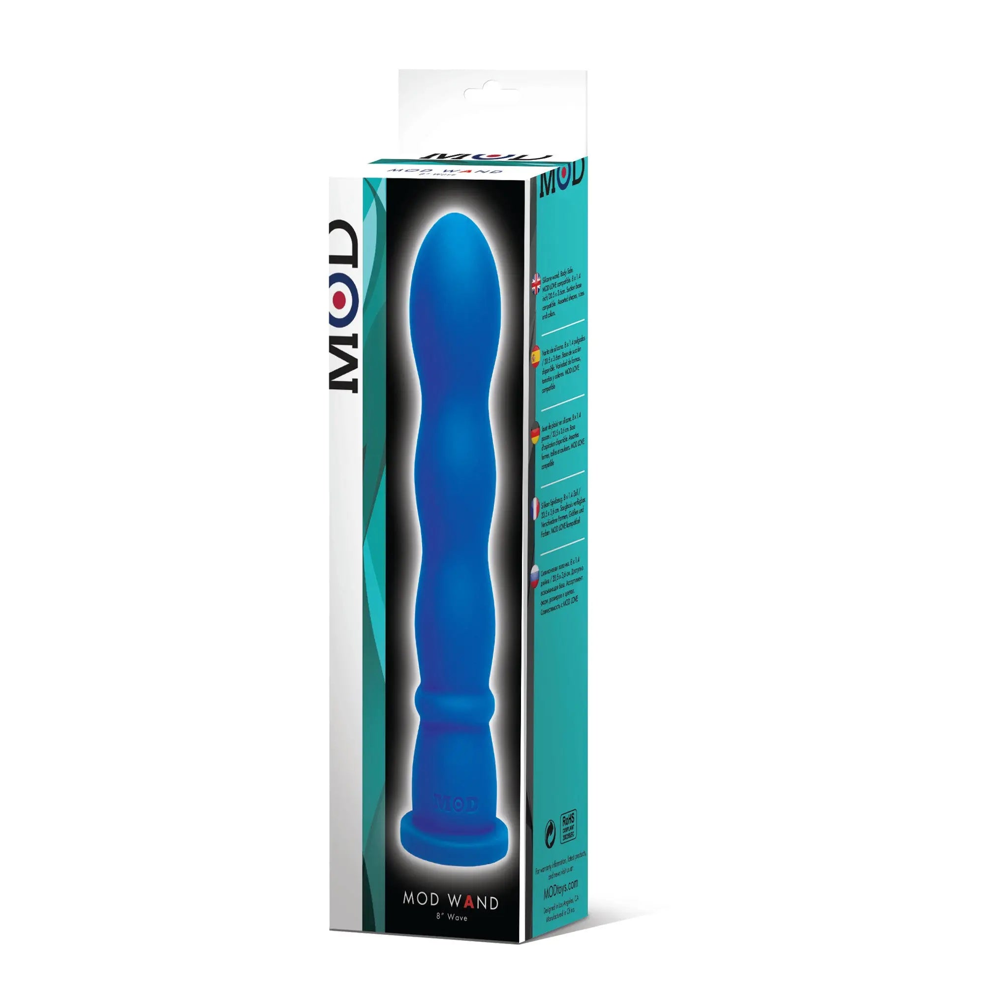 Blue silicone mod wand with smooth tapered design and textured grip section for comfortable use