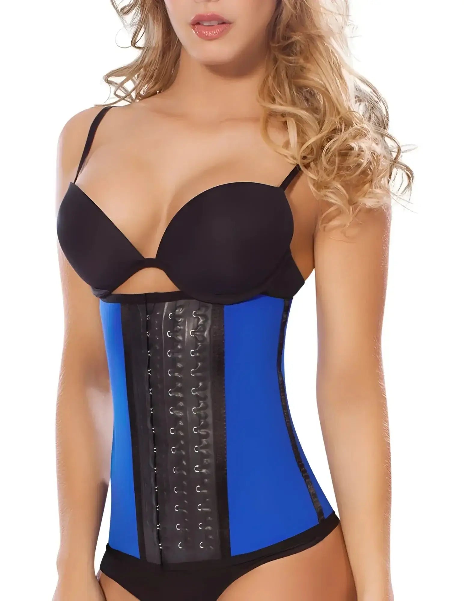 Blue and black waist corset with adjustable lacing for workout waist cinching moldeate 8031 model