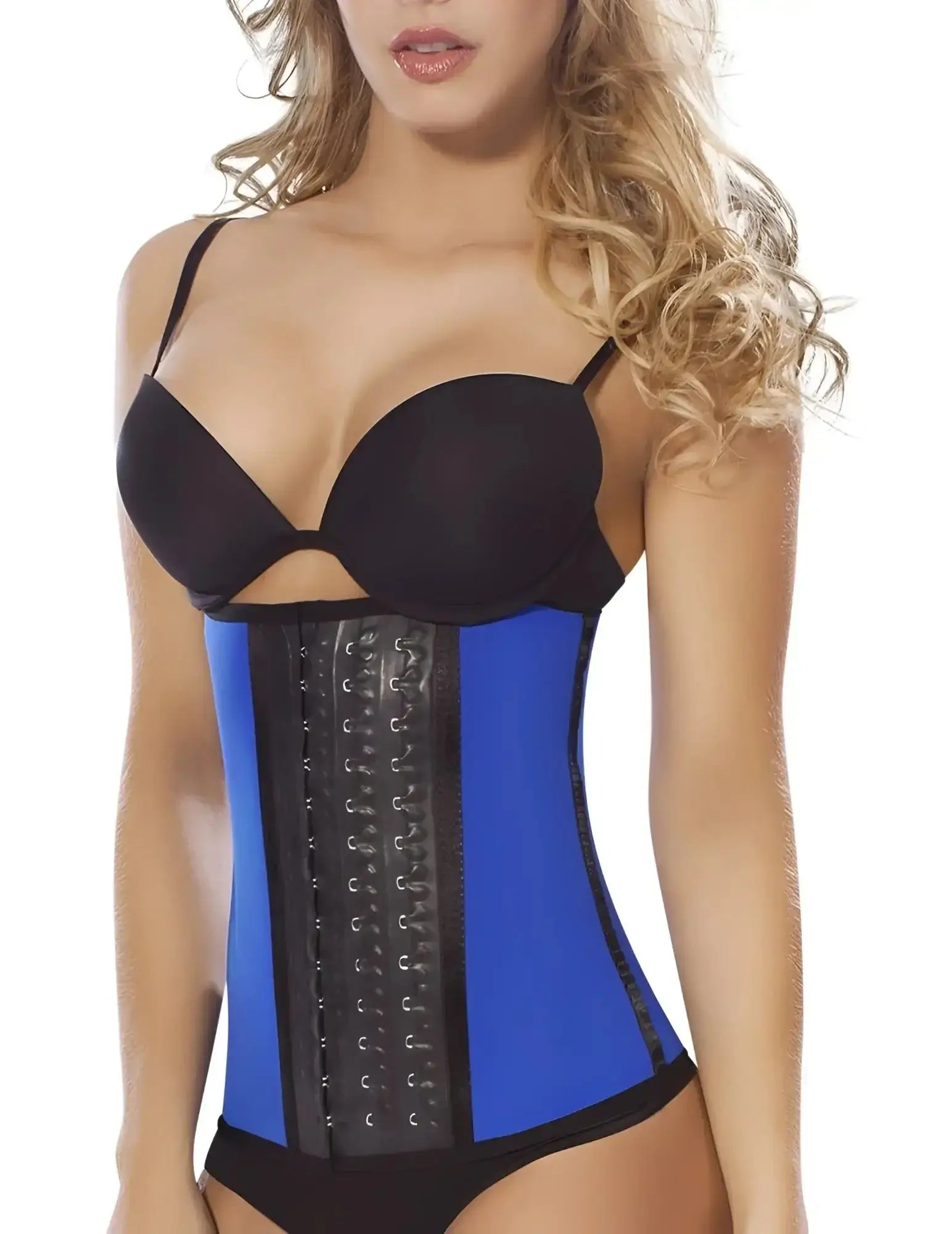 Blue and black moldeate 8031 waist cincher with adjustable central lacing designed for workouts