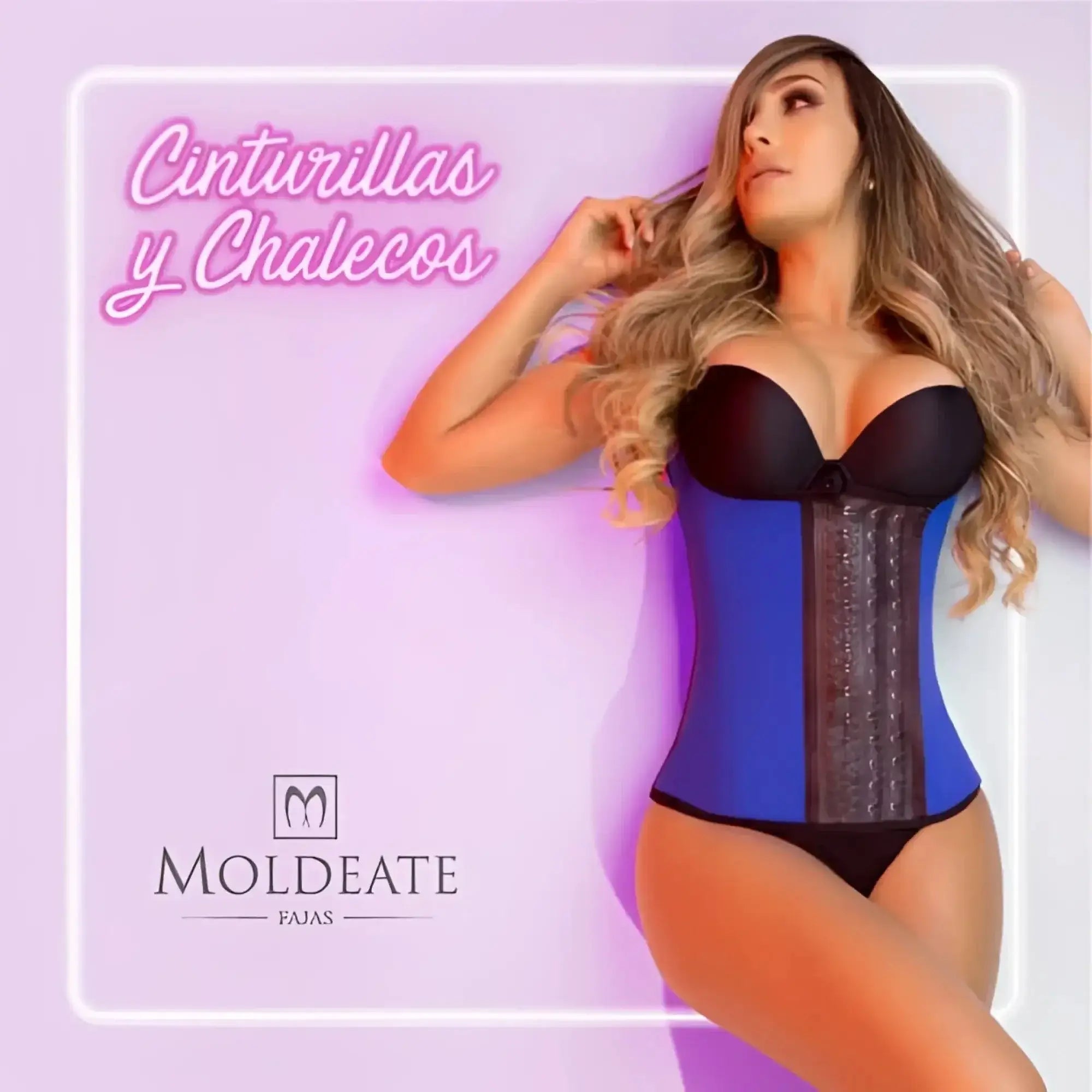 Blue and black moldeate 8031 workout waist cincher corset with structured laced front design