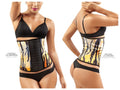 Moldeate 8032 workout waist cincher in yellow with tiger stripes black adjustable straps and central lacing system