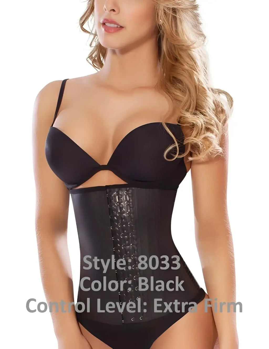 Black extra firm Moldeate 8033 workout waist cincher with lace-up front and structured design
